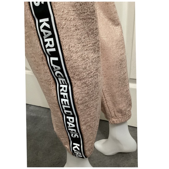 NWOT, KARL LAGERFELD PARIS, Matching Champagne Metallic Jogger Suit Set. - Picture 7 of 10